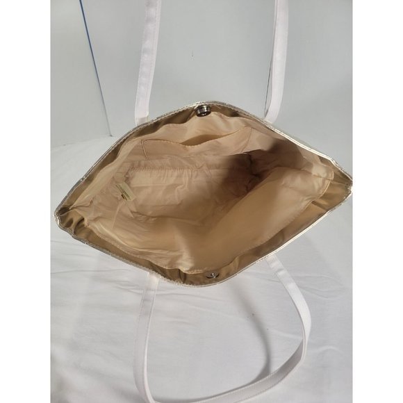 Elizabeth Arden Gold Tote Bag with Magentic Snap Close Geometric 15" tall - Picture 4 of 8